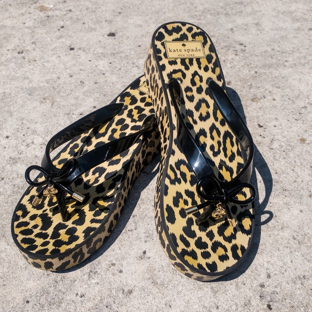 Kate Spade Cheetah Platform Sandals Black/Yellow - Picture 1 of 6